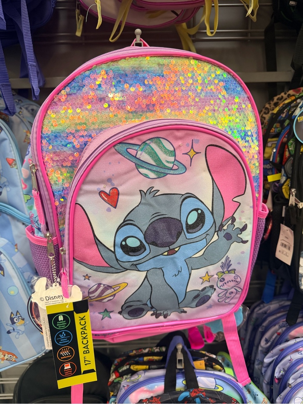Disney Pink Sequin Stitch Kids Backpack